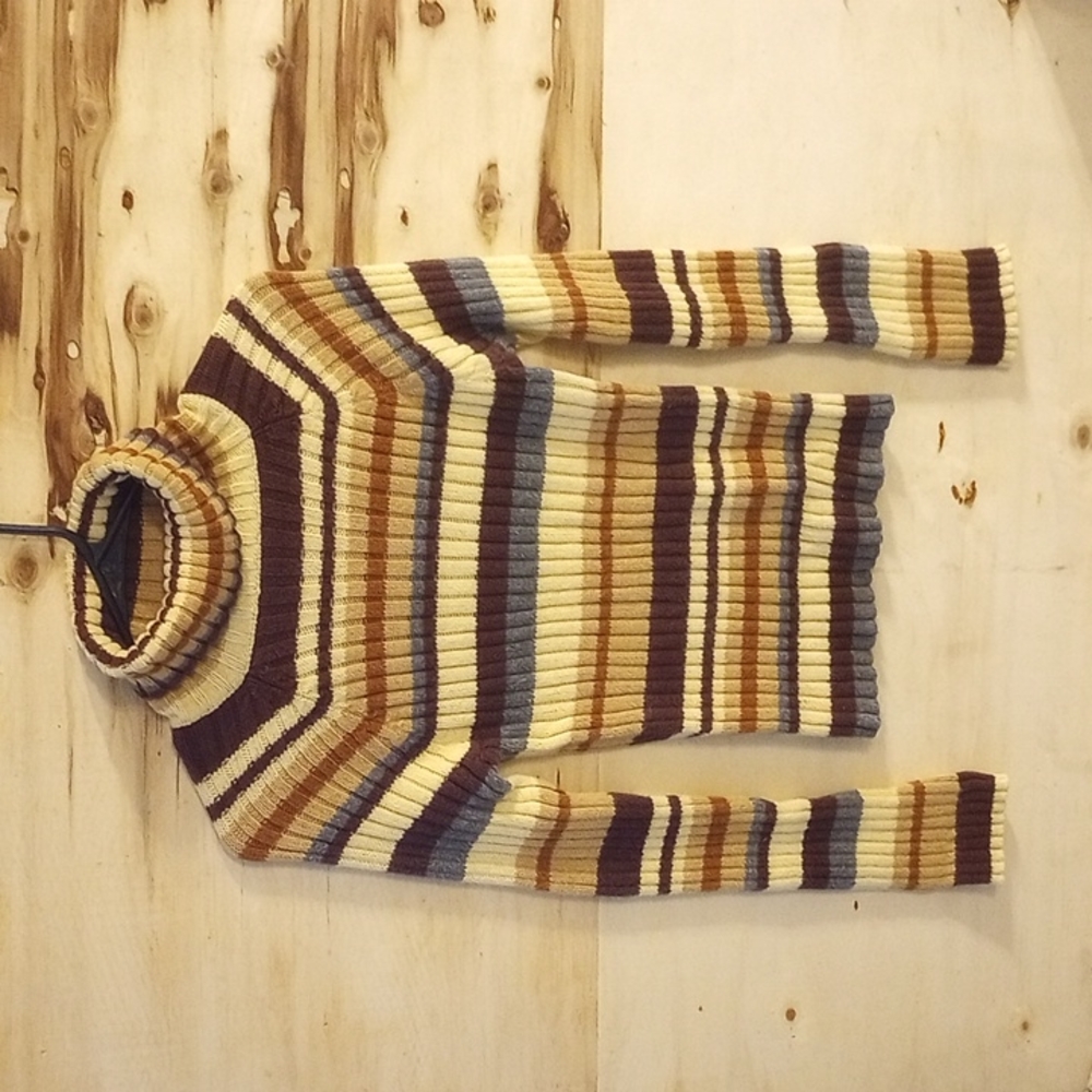 Striped Turtleneck Sweater - Brown, Cream, Blue